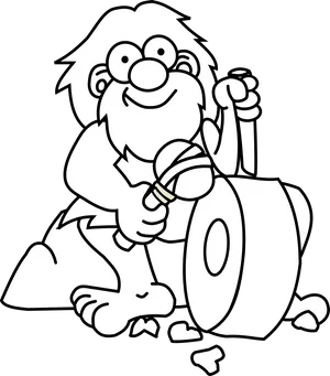 Caveman_ Cartoon_ Character_ With_ Wheel PNG Image