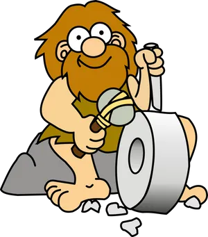 Caveman Discovering Toilet Paper PNG Image