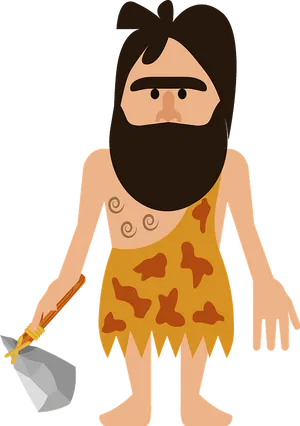 Caveman_with_ Club_and_ Stone_ Tool.png PNG Image