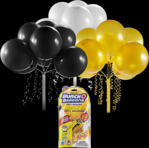 Celebration Balloons Black White Gold PNG with transparent background