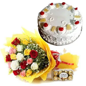 Celebration Cake Bouquet Chocolates Combo PNG Image