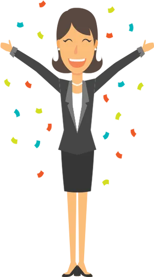 Celebratory Businesswoman Cartoon PNG Image