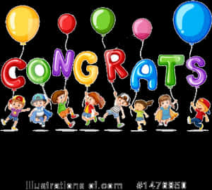 Celebratory Congrats Balloonsand Children PNG image with transparent background
