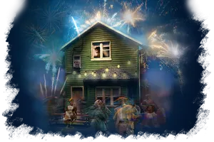 Celebratory Fireworks Over House.jpg PNG Image