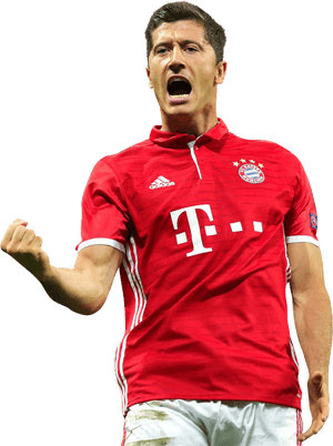 Celebratory Footballerin Red Jersey PNG image with transparent background
