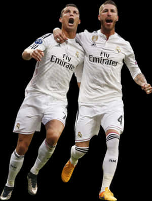 Celebratory Moment Cristiano Ronaldoand Teammate PNG image with transparent background