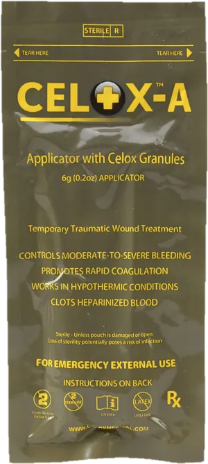 Celox A Hemostatic Granules Applicator Packaging PNG Image