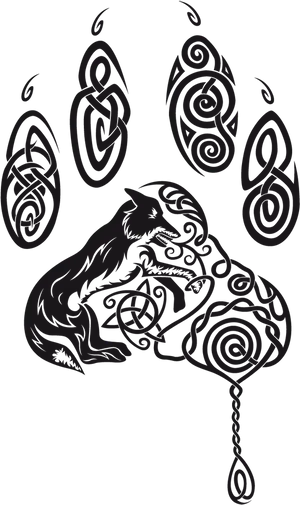 Celtic Wolf Paw Print Design PNG Image