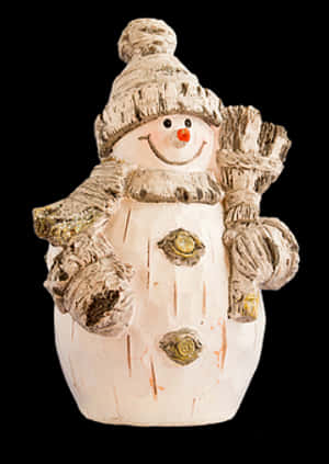 Ceramic Snowman Figurine Waving PNG image with transparent background