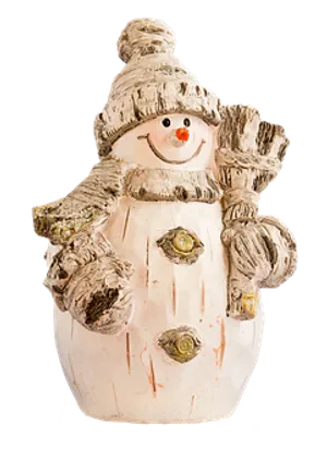 Ceramic Snowman Figurine Waving PNG Image