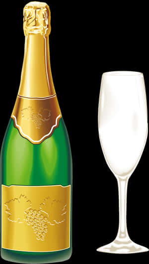 Champagne Bottleand Flute PNG image with transparent background