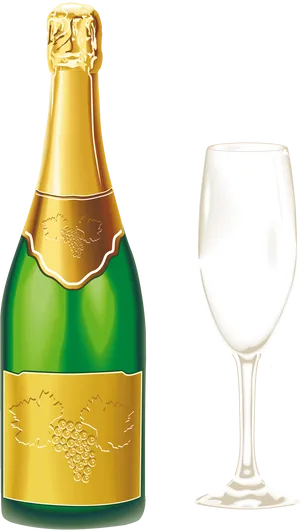 Champagne Bottleand Flute PNG Image