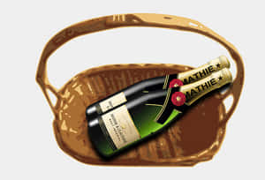Champagne Bottlein Wicker Basket PNG image with transparent background