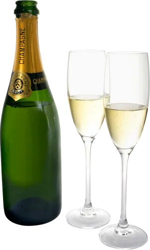 Champagne Celebration Bottleand Glasses PNG Image