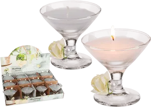 Champagne Glass Candles Wedding Decor PNG Image