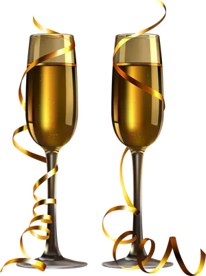 Champagne Glasses Celebration Ribbons PNG Image