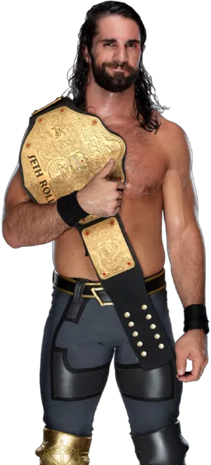 Champion Wrestlerwith Belt PNG Image