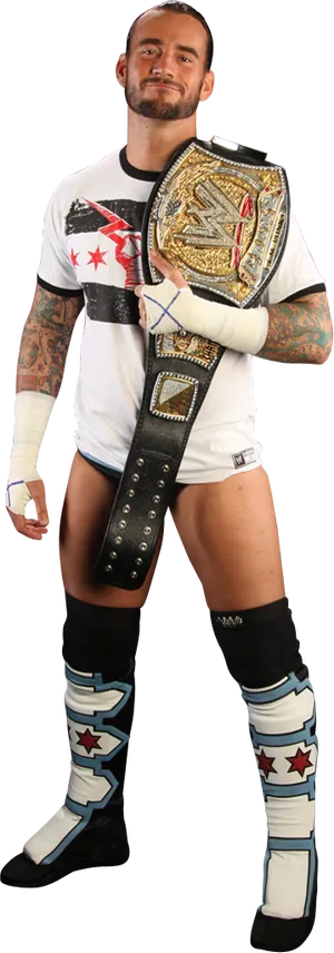 Champion Wrestlerwith Belt PNG Image