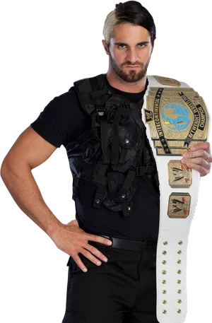 Champion Wrestlerwith Belt PNG Image