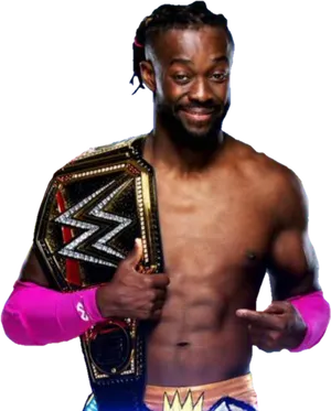 Champion Wrestlerwith Belt PNG Image