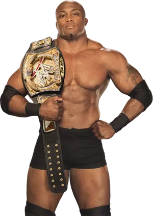 Champion Wrestlerwith Belt PNG Image