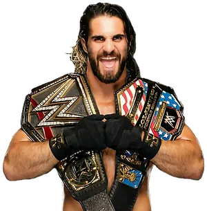 Champion Wrestlerwith Belts PNG Image