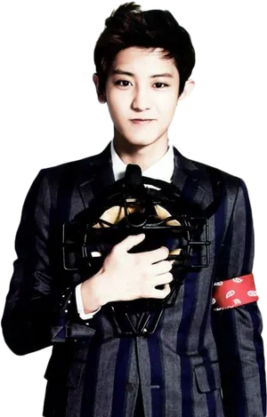 Chanyeolin Striped Suit PNG Image