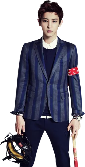 Chanyeolin Striped Suit PNG Image