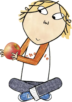 Charlie_ Holding_ Apple_ Illustration PNG Image