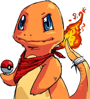 Charmander_with_ Pokeball_and_ Flame_ Tail PNG Image