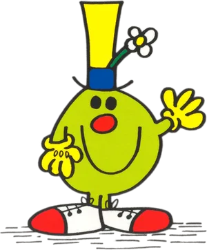 Cheerful Cartoon Character With Flower Hat PNG Image