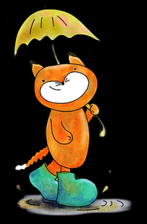 Cheerful Fox With Umbrella PNG image with transparent background