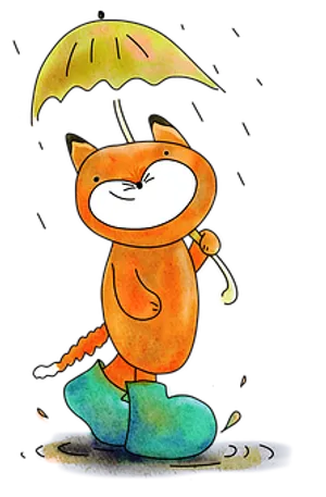 Cheerful Fox With Umbrella PNG Image