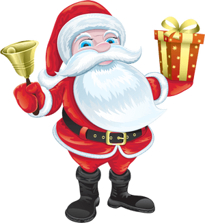 Cheerful Santa Clauswith Belland Gift PNG with transparent background