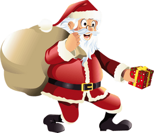 Cheerful Santa Clauswith Gift PNG image with transparent background