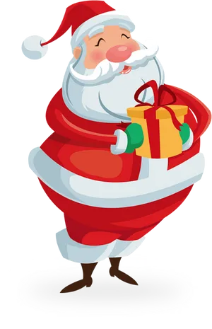 Cheerful Santa Clauswith Gift Illustration PNG Image