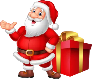 Cheerful Santa Clauswith Gift PNG Image