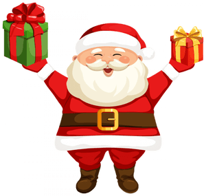 Cheerful Santa Clauswith Gifts PNG with transparent background