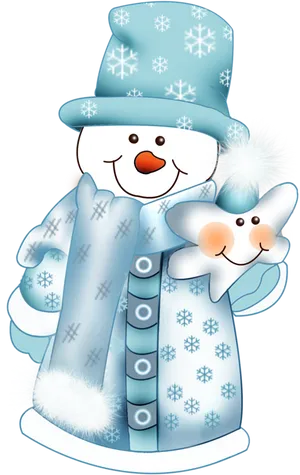 Cheerful Snowman Blue Winter Attire PNG Image