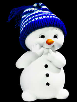 Cheerful Snowman Figurinewith Blue Hat PNG image with transparent background