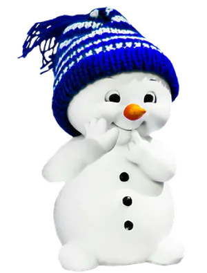 Cheerful Snowman Figurinewith Blue Hat PNG Image