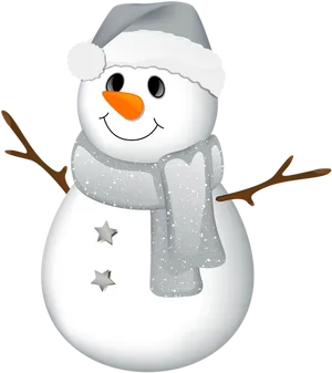 Cheerful Snowman Wearing Hatand Scarf Clipart PNG Image