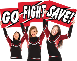 Cheerleaders Holding Go Fight Save Banners PNG image with transparent background