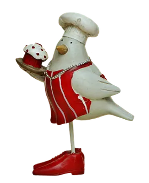 Chef Bird Figurinewith Cupcake PNG Image