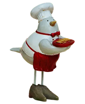 Chef Bird Holding Hotdog Sculpture PNG Image