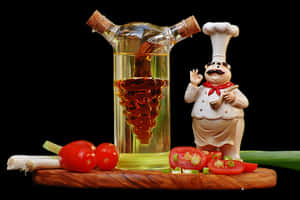 Chef_ Figurine_with_ Oil_and_ Vegetables PNG image with transparent background