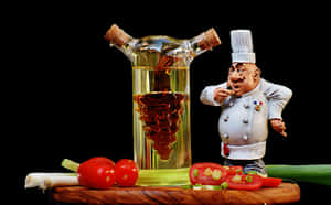 Chef Figurine With Olive Oiland Vegetables PNG image with transparent background
