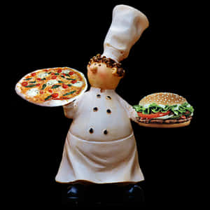 Chef Figurinewith Pizzaand Burger PNG image with transparent background