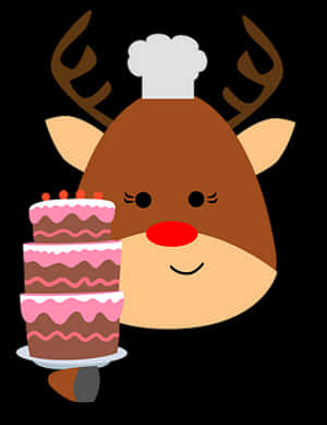 Chef Reindeer Holding Cake PNG image with transparent background