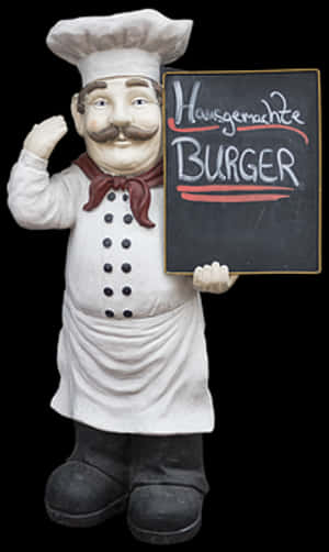 Chef_ Statue_ Holding_ Burger_ Sign PNG image with transparent background
